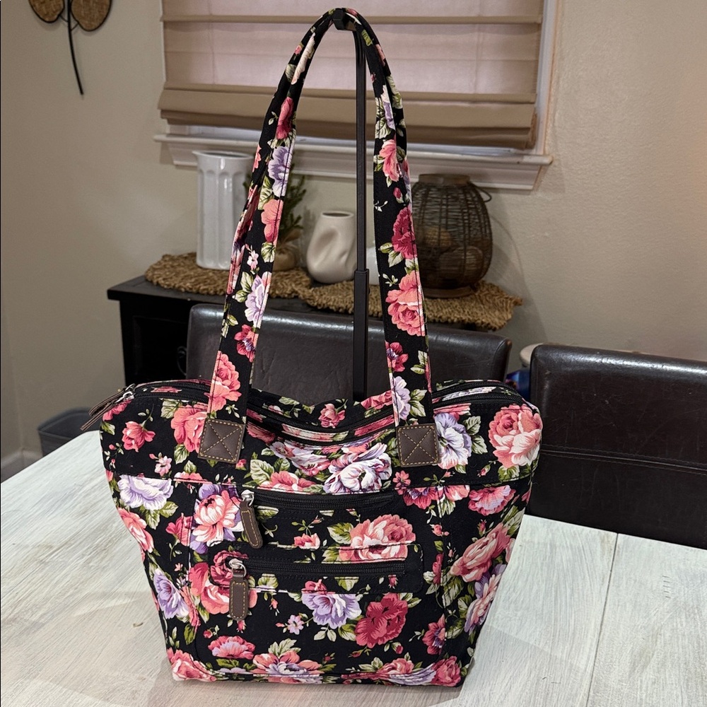Floral Tote Bag with Pink and Green Accents